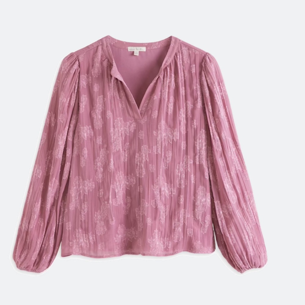 Dusty Rose Long-Sleeve V-Neck Flowy Blouse Shirt